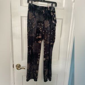 Susan Graver Floral Black and Brown velvet Pants